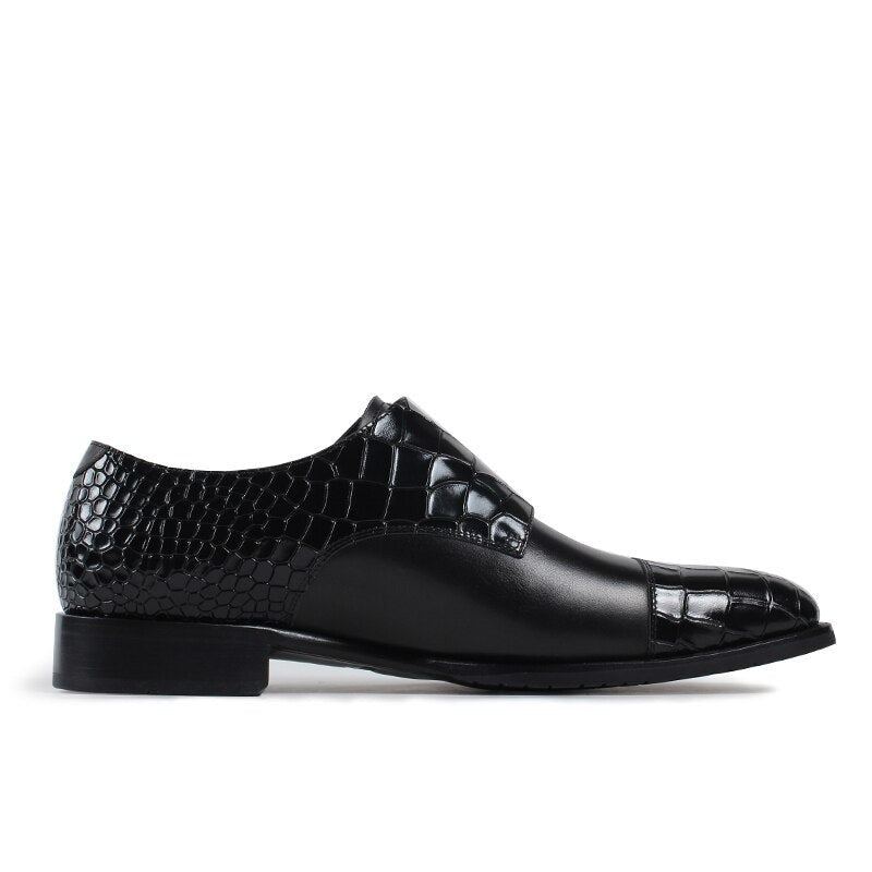 Chaussure En Cuir Véritable Pour Hommes Faite À La Main Robe De Soirée De Mariage Classique Noire Design Original - Noir