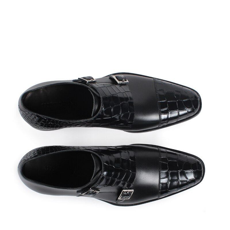 Chaussure En Cuir Véritable Pour Hommes Faite À La Main Robe De Soirée De Mariage Classique Noire Design Original - Noir