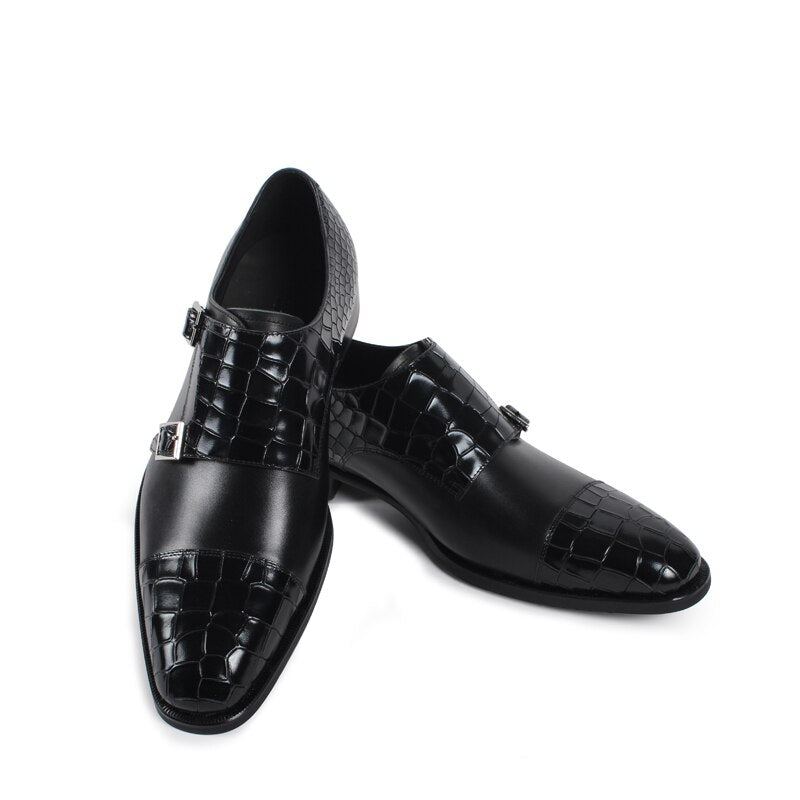 Chaussure En Cuir Véritable Pour Hommes Faite À La Main Robe De Soirée De Mariage Classique Noire Design Original - Noir