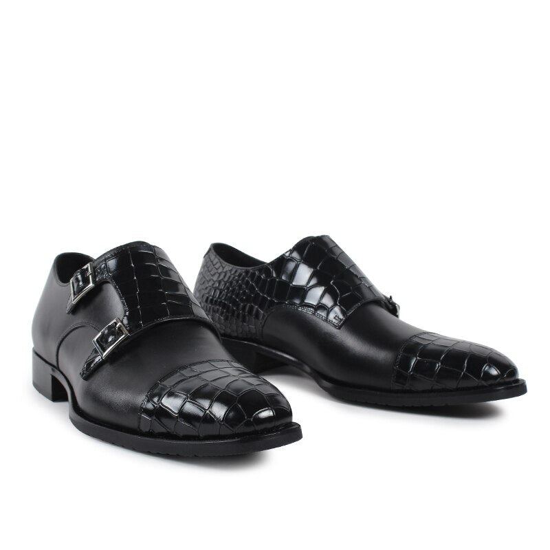 Chaussure En Cuir Véritable Pour Hommes Faite À La Main Robe De Soirée De Mariage Classique Noire Design Original - Noir