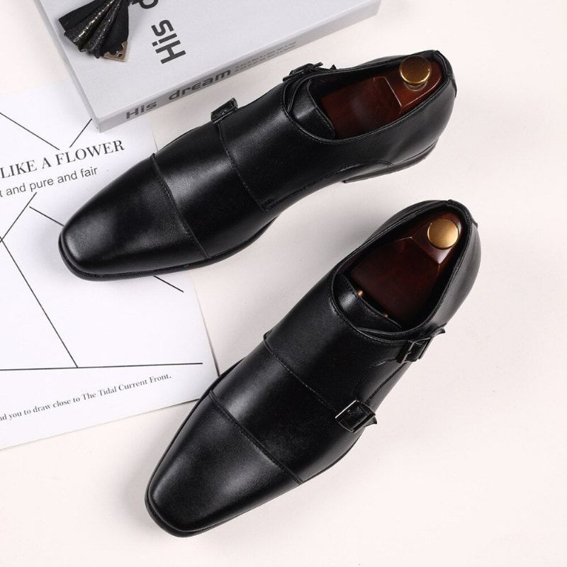 Chaussures D'affaires En Cuir Pour Hommes Formelles À Boucle Printemps-automne - Noir