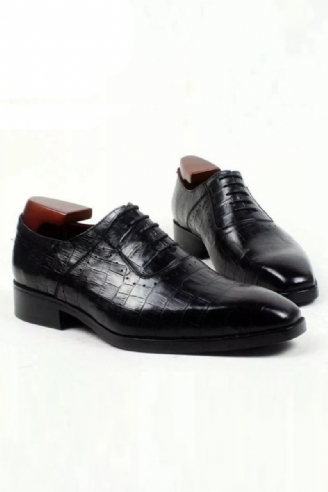 Chaussures En Cuir Crocodile Gaufré Pour Hommes Sur Mesure Faites À La Main Oxford Laçage Plat