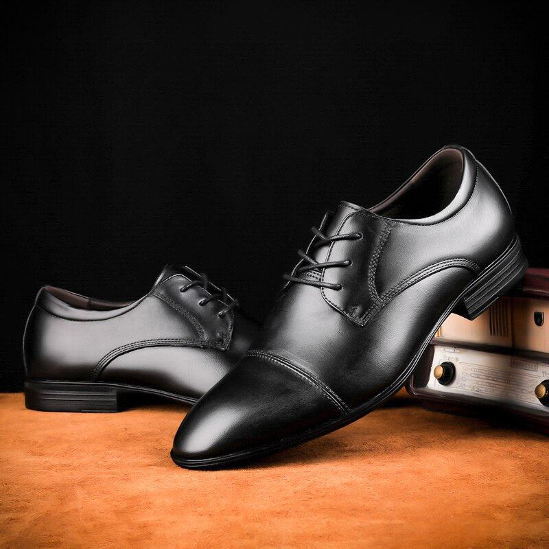 Chaussures Décontractées En Cuir Véritable Pour Hommes Formelles D'affaires Robe De Soirée De Luxe De Styliste - Noir 1