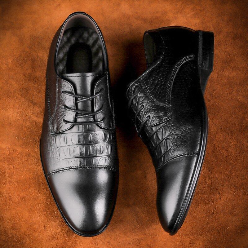 Chaussures Décontractées En Cuir Véritable Pour Hommes Formelles D'affaires Robe De Soirée De Luxe De Styliste - Noir 1