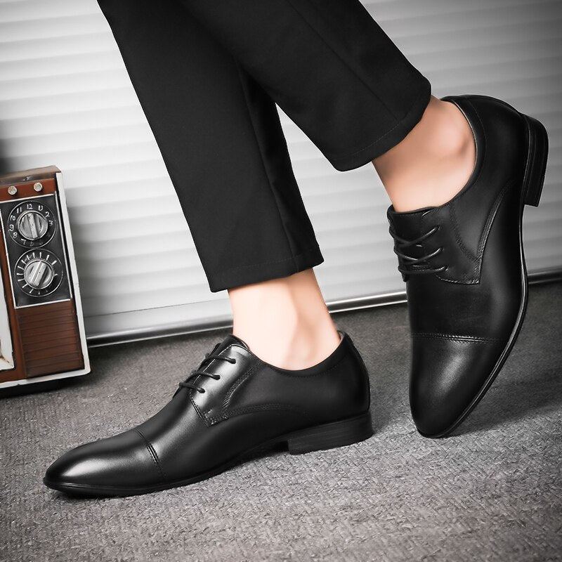 Chaussures Décontractées En Cuir Véritable Pour Hommes Formelles D'affaires Robe De Soirée De Luxe De Styliste - Noir 1