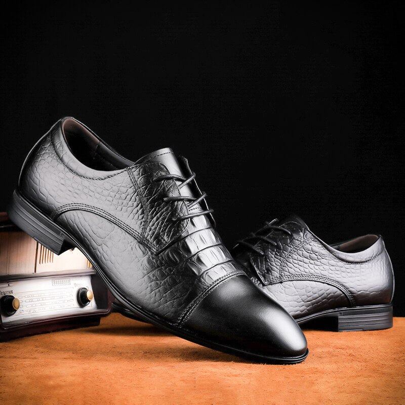 Chaussures Décontractées En Cuir Véritable Pour Hommes Formelles D'affaires Robe De Soirée De Luxe De Styliste - Noir 1