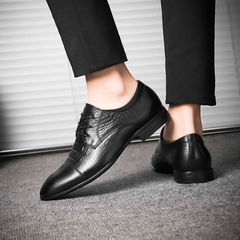 Chaussures Décontractées En Cuir Véritable Pour Hommes Formelles D'affaires Robe De Soirée De Luxe De Styliste - Noir 1