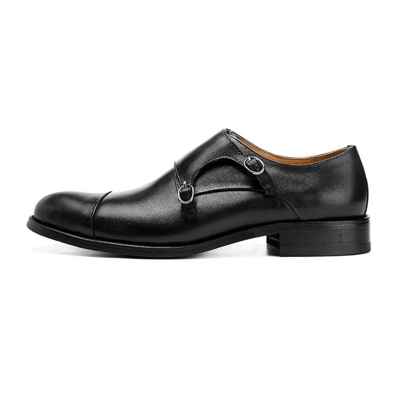 Chaussures À Double Sangles De Moine Pour Hommes Robe De Marié Formelle En Cuir Véritable De Styliste Originales - Noir