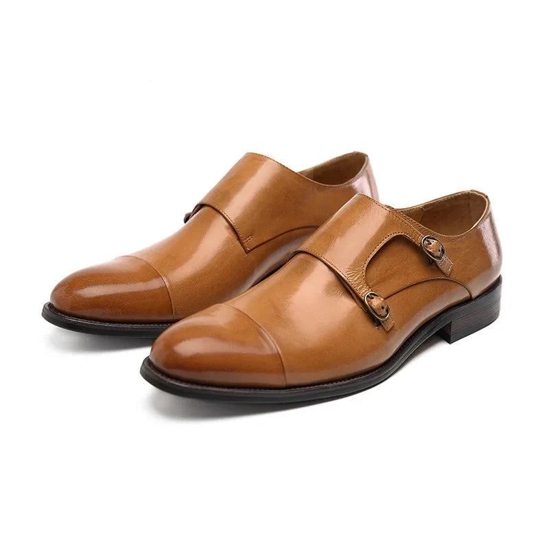 Chaussures À Double Sangles De Moine Pour Hommes Robe De Marié Formelle En Cuir Véritable De Styliste Originales - Noir