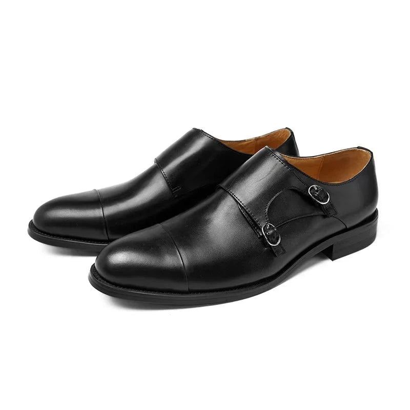 Chaussures À Double Sangles De Moine Pour Hommes Robe De Marié Formelle En Cuir Véritable De Styliste Originales - Noir