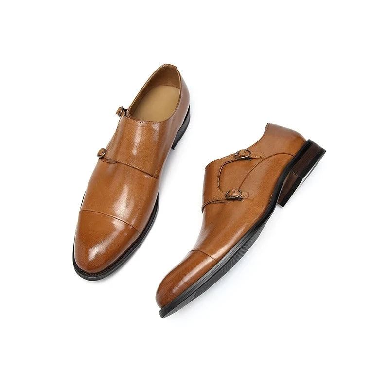 Chaussures À Double Sangles De Moine Pour Hommes Robe De Marié Formelle En Cuir Véritable De Styliste Originales - Noir