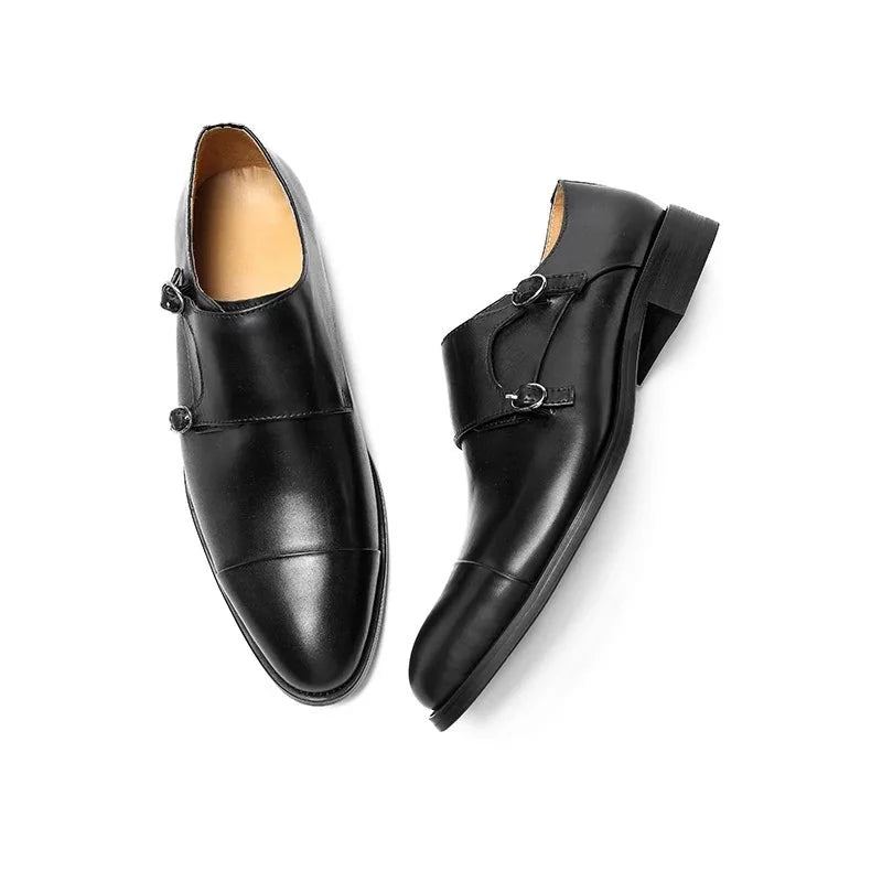 Chaussures À Double Sangles De Moine Pour Hommes Robe De Marié Formelle En Cuir Véritable De Styliste Originales - Noir