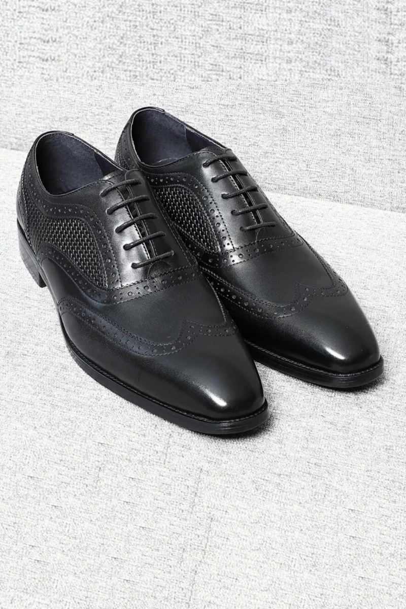 Chaussures Habillées En Cuir Véritable Pour Hommes Faites À La Main Noir Bout Pointu D'aile Richelieu Oxfords Formelles De Fête De Mariage D'affaires