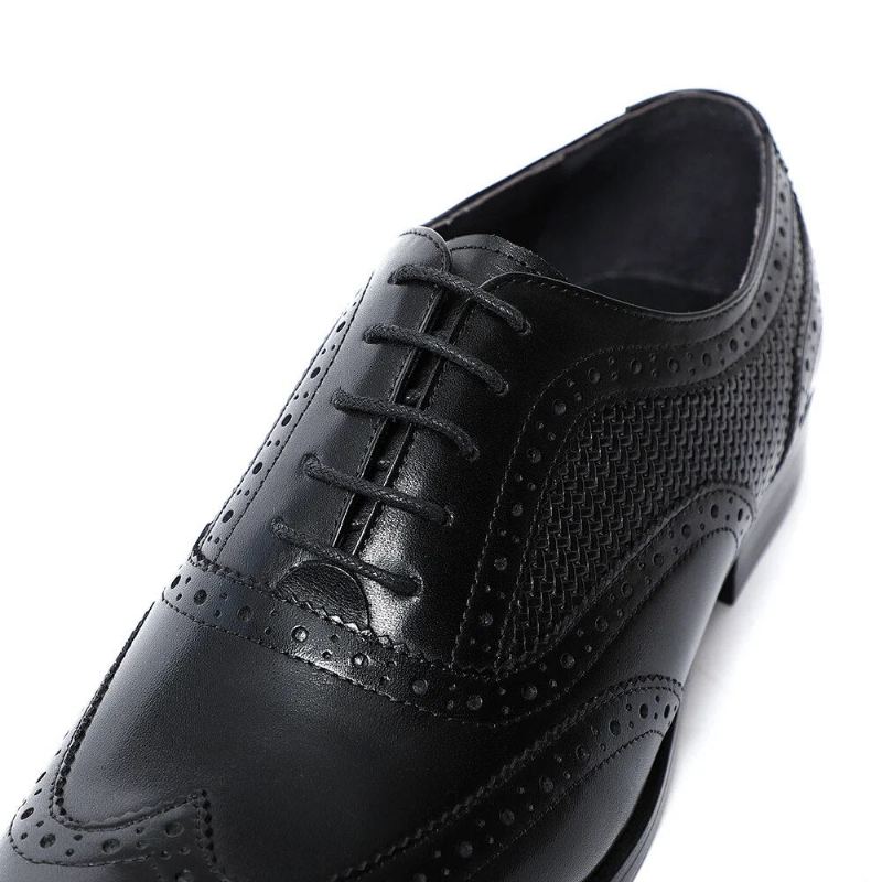 Chaussures Habillées En Cuir Véritable Pour Hommes Faites À La Main Noir Bout Pointu D'aile Richelieu Oxfords Formelles De Fête De Mariage D'affaires - Noir