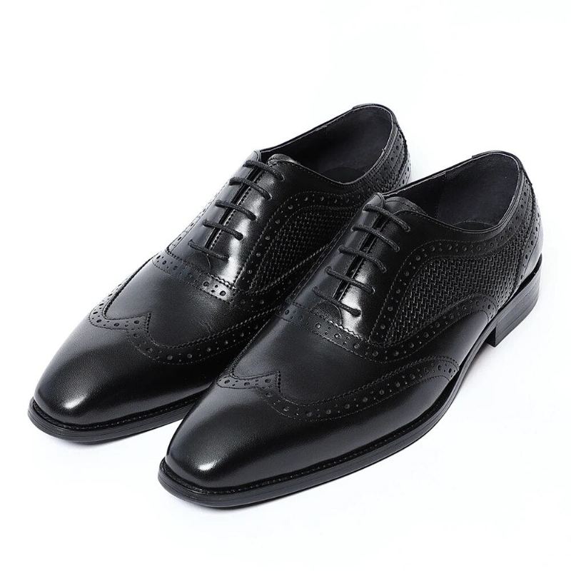 Chaussures Habillées En Cuir Véritable Pour Hommes Faites À La Main Noir Bout Pointu D'aile Richelieu Oxfords Formelles De Fête De Mariage D'affaires - Noir