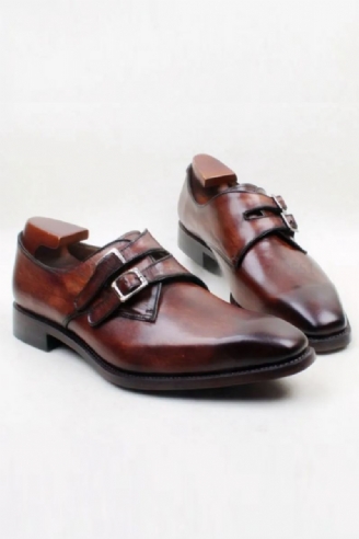 Chaussures Pour Hommes À Double Moine Marron Avec Boucle En Cuir De Veau Véritable Et Semelle Extérieure Respirante