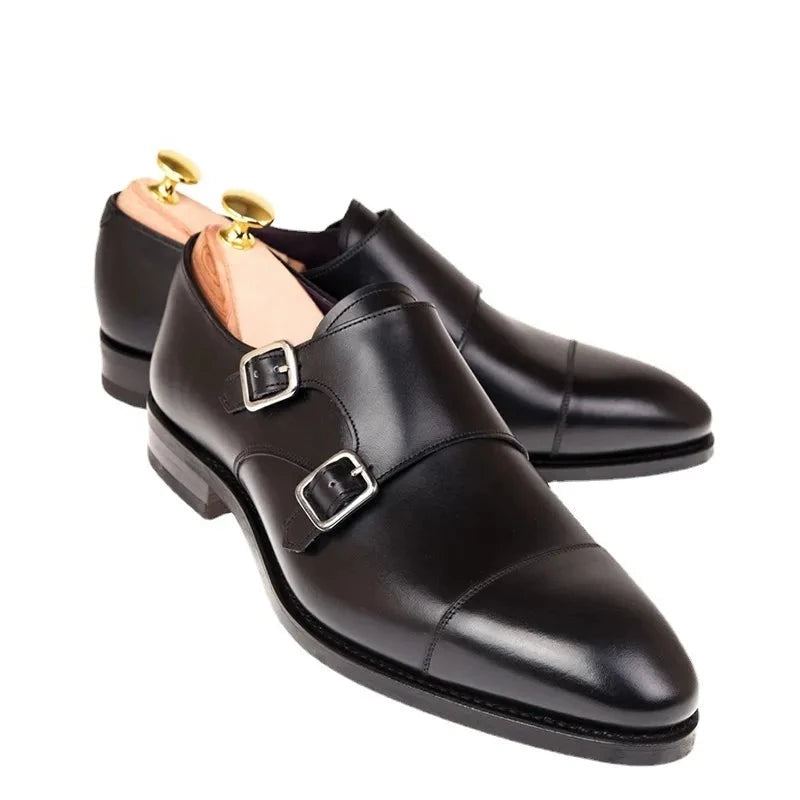 Chaussures De Luxe En Cuir Véritable Pour Hommes De À Double Sangle De Moine Faites À La Main De Styliste Originales - Noir