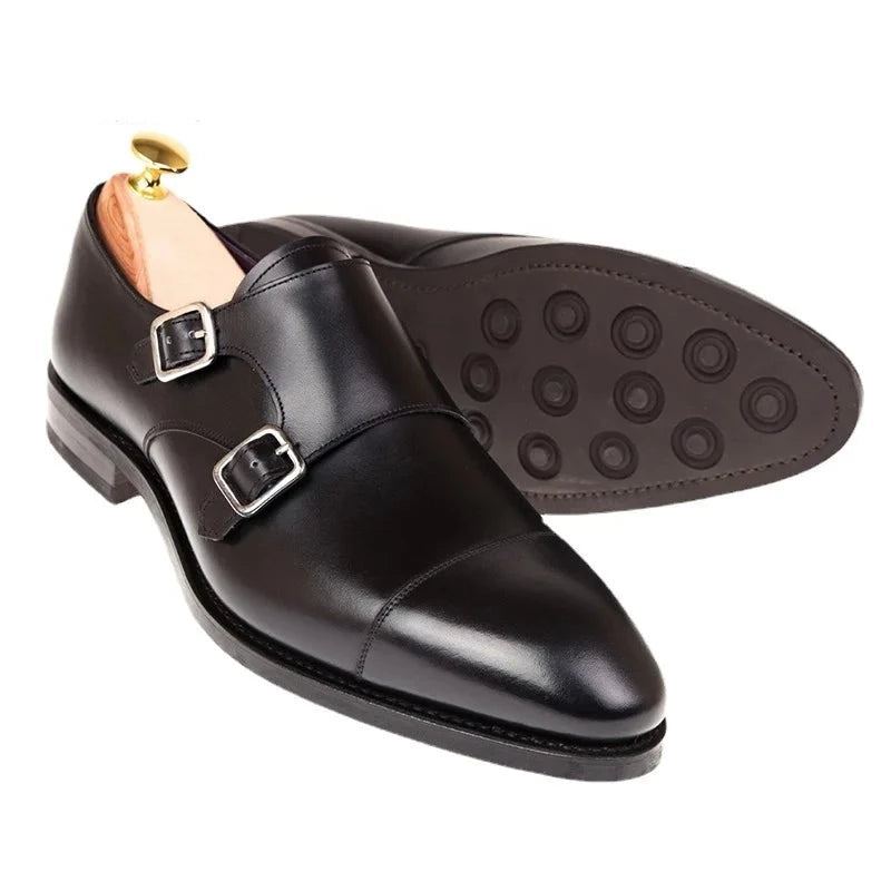 Chaussures De Luxe En Cuir Véritable Pour Hommes De À Double Sangle De Moine Faites À La Main De Styliste Originales - Noir