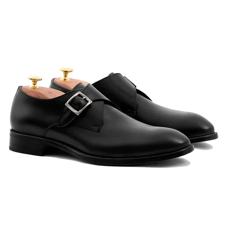 Chaussures De Moine Noires À Bretelles Pour Hommes Robe De Mariée De Styliste En Cuir Véritable Meilleures D'affaires Faites À La Main - Noir