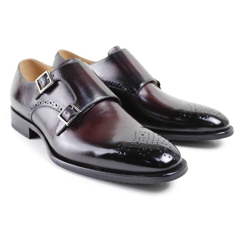 Chaussures Plates En Cuir Véritable Faites À La Main Pour Hommes D'extérieur De Bureau De Soirée De Mariage Design Original - Vin Rouge