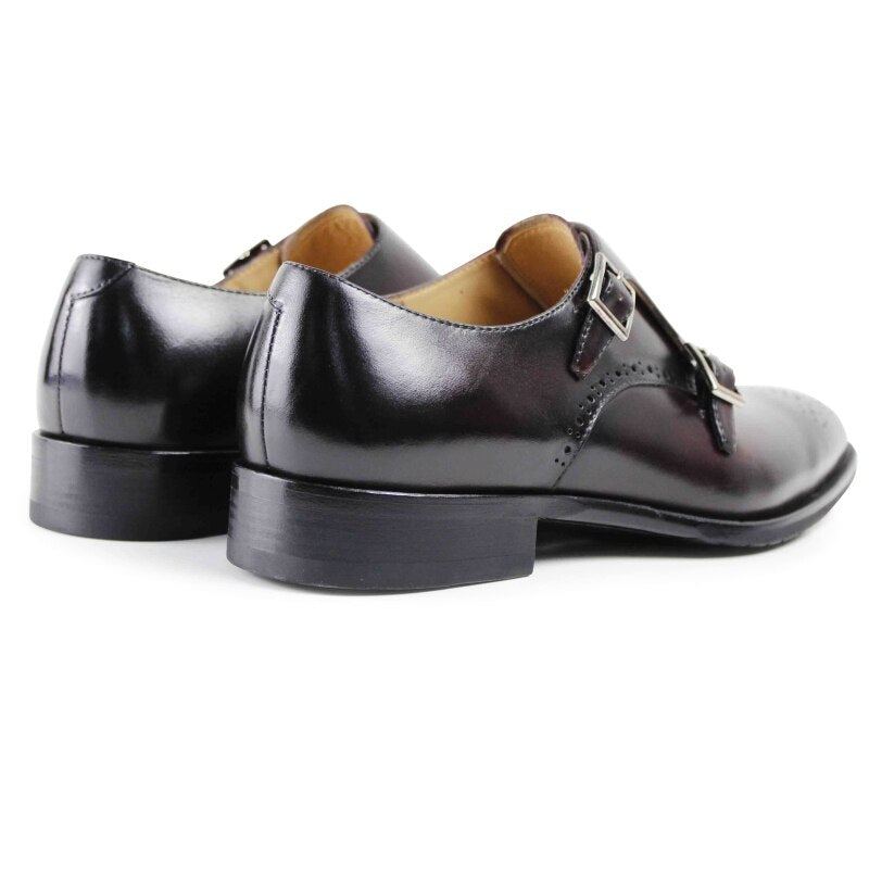 Chaussures Plates En Cuir Véritable Faites À La Main Pour Hommes D'extérieur De Bureau De Soirée De Mariage Design Original - Vin Rouge