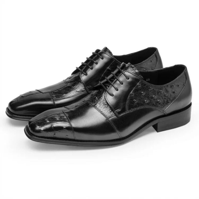 Chaussures De Travail Formelles Faites À La Main Pour Hommes D'affaires Habillées En Cuir De Vache Véritable À Bout Carré Oxfords Italiennes À Lacets Automne - Café