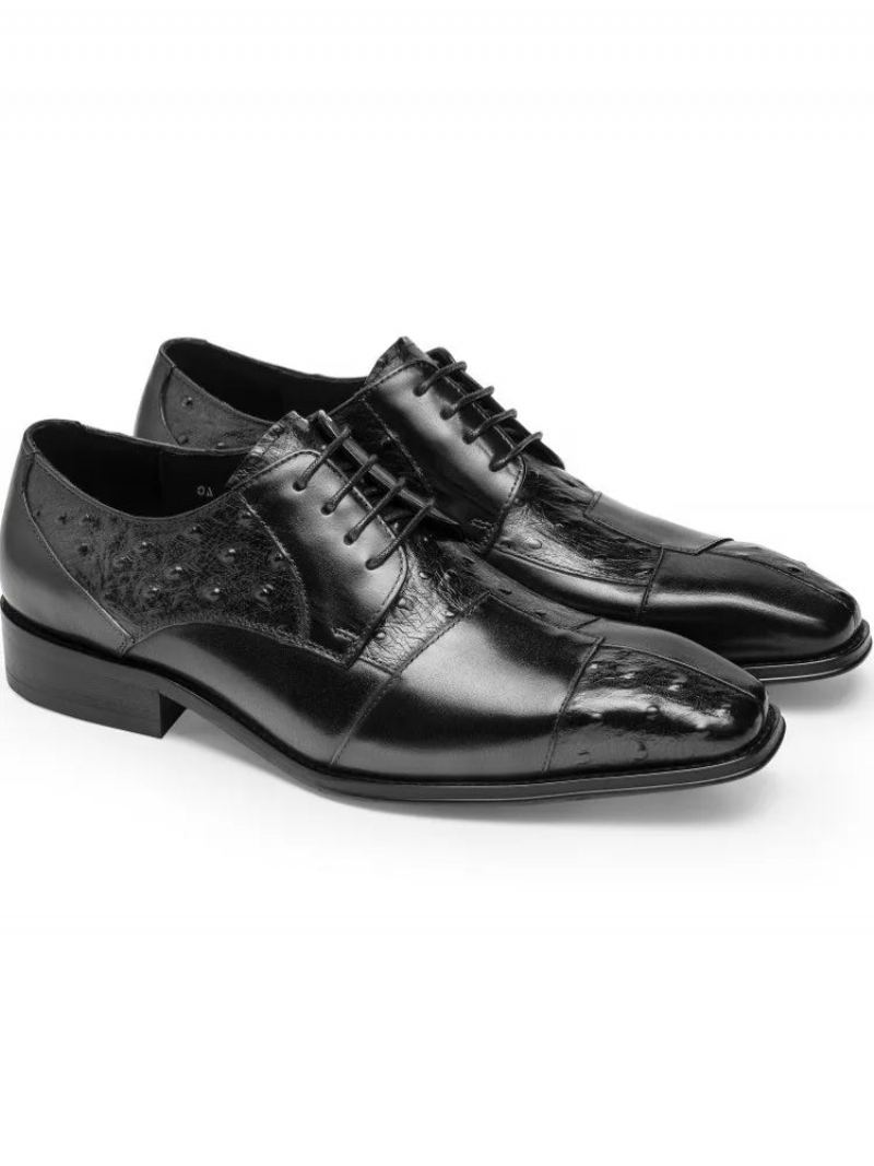 Chaussures De Travail Formelles Faites À La Main Pour Hommes D'affaires Habillées En Cuir De Vache Véritable À Bout Carré Oxfords Italiennes À Lacets Automne - Café