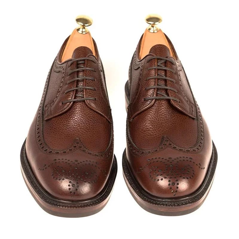 Derby Brogue Marié Robe De Créateur Meilleures Chaussures Pour Hommes En Cuir Véritable D'affaires Originales Faites À La Main - Brun