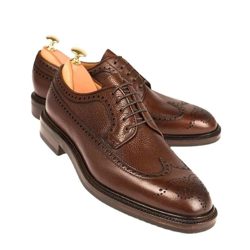 Derby Brogue Marié Robe De Créateur Meilleures Chaussures Pour Hommes En Cuir Véritable D'affaires Originales Faites À La Main - Brun