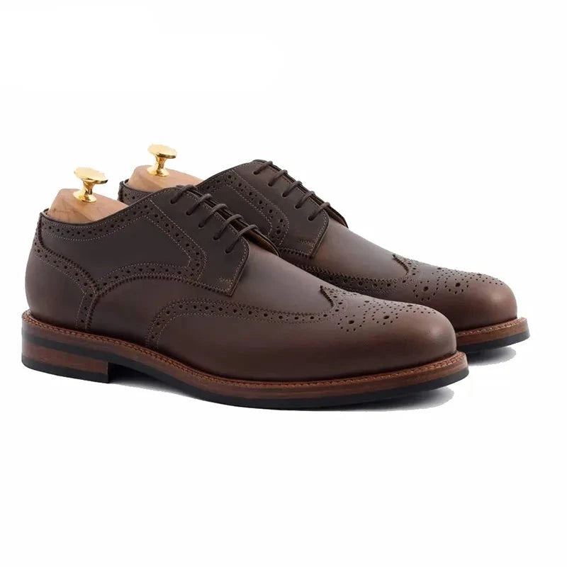 Derby Style Brogue Robe De Soirée Chaussures Formelles Original Créateur D'affaires En Cuir Véritable Meilleures Faites À La Main Pour Homme - Brun