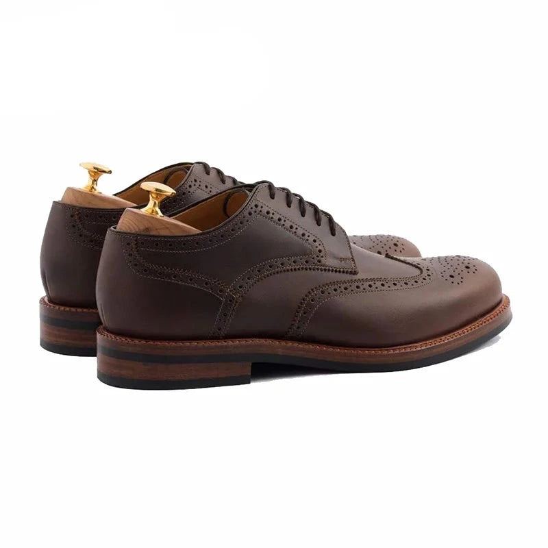 Derby Style Brogue Robe De Soirée Chaussures Formelles Original Créateur D'affaires En Cuir Véritable Meilleures Faites À La Main Pour Homme - Brun