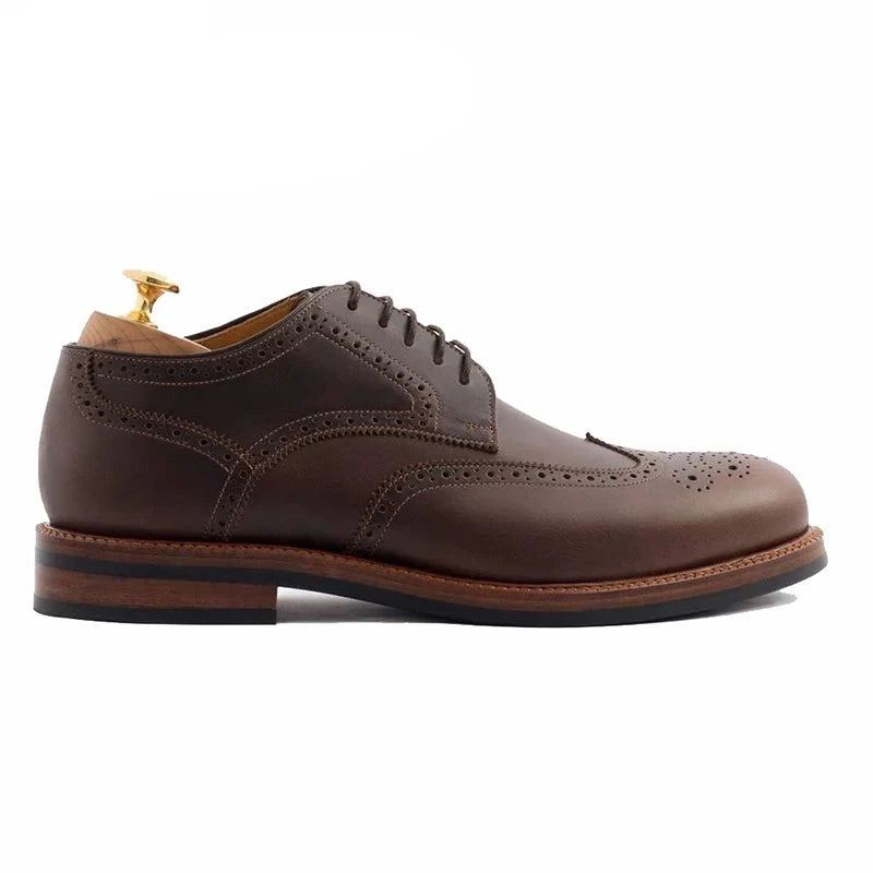 Derby Style Brogue Robe De Soirée Chaussures Formelles Original Créateur D'affaires En Cuir Véritable Meilleures Faites À La Main Pour Homme - Brun