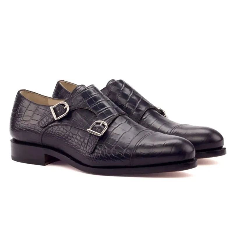 Double Moine Sangle Style Robe Hommes Chaussures Bureau Meilleur Homme Chaussure Concepteur À La Main En Cuir Véritable - Bleu