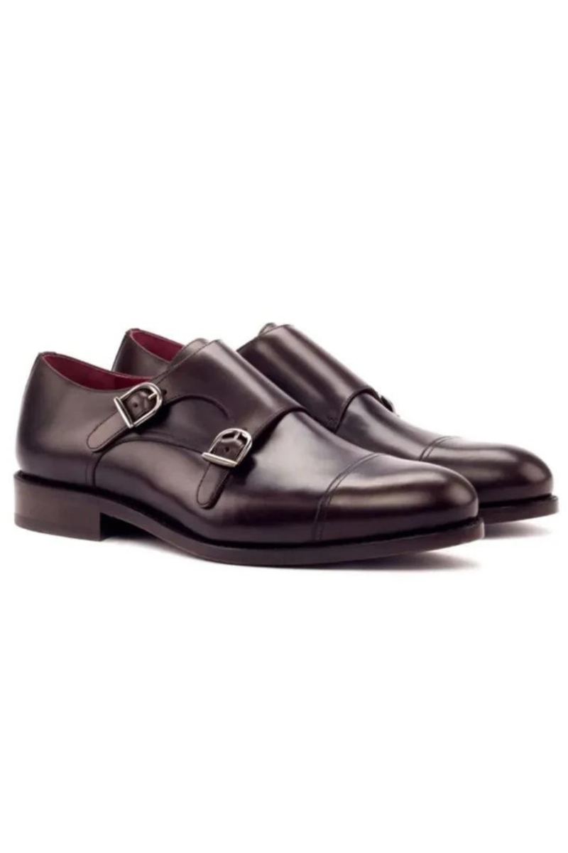 Double Moine Style Bureau Noir Hommes Chaussures Robe De Créateur De Mariage En Cuir Véritable À La Main Pour Homme