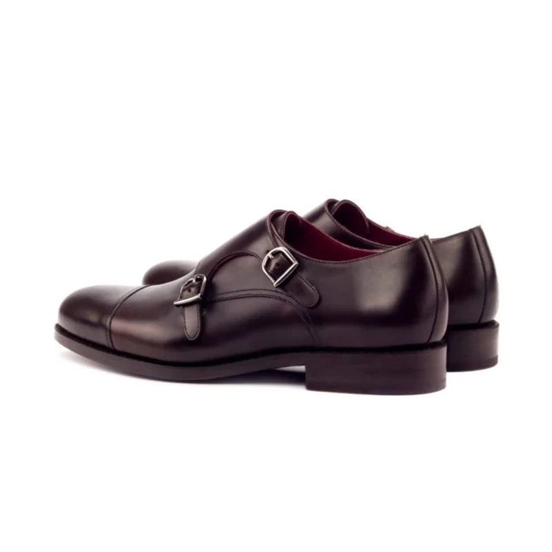 Double Moine Style Bureau Noir Hommes Chaussures Robe De Créateur De Mariage En Cuir Véritable À La Main Pour Homme - Noir