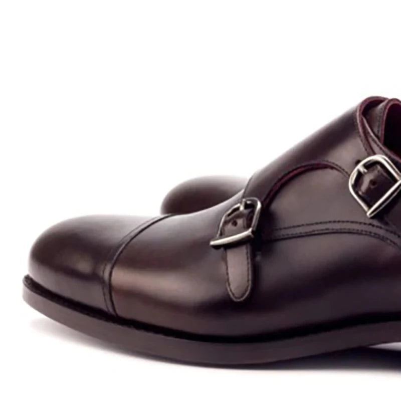 Double Moine Style Bureau Noir Hommes Chaussures Robe De Créateur De Mariage En Cuir Véritable À La Main Pour Homme - Noir