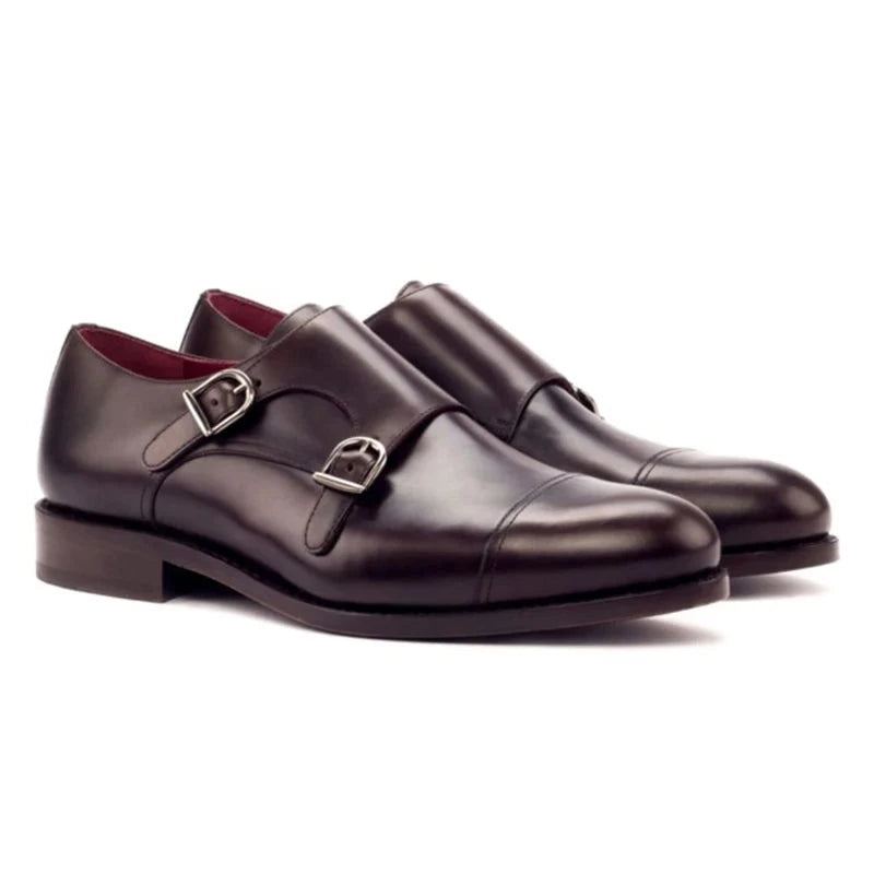 Double Moine Style Bureau Noir Hommes Chaussures Robe De Créateur De Mariage En Cuir Véritable À La Main Pour Homme - Noir