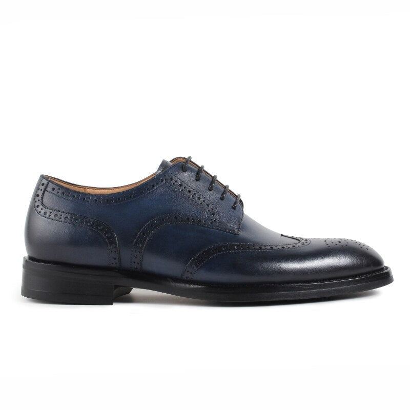 Hommes Chaussures À La Main Modèle Conception De Luxe En Cuir Classique Complet Brogue Affaires Robe De Mariée Homme - Bleu Foncé