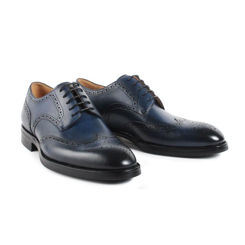 Hommes Chaussures À La Main Modèle Conception De Luxe En Cuir Classique Complet Brogue Affaires Robe De Mariée Homme - Bleu Foncé