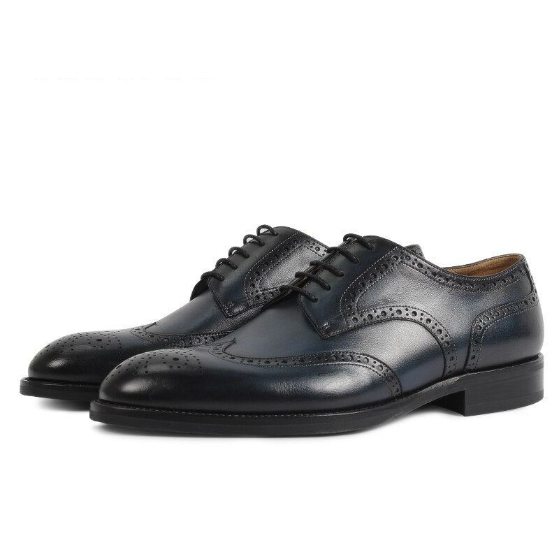 Hommes Chaussures À La Main Modèle Conception De Luxe En Cuir Classique Complet Brogue Affaires Robe De Mariée Homme - Bleu Foncé