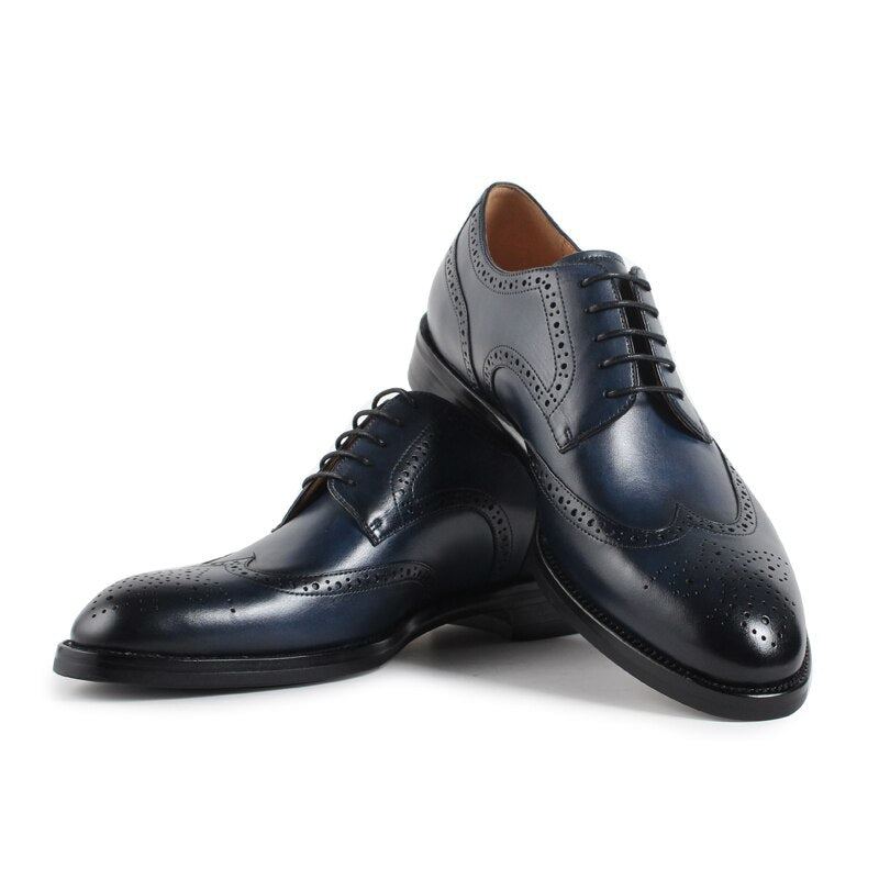 Hommes Chaussures À La Main Modèle Conception De Luxe En Cuir Classique Complet Brogue Affaires Robe De Mariée Homme - Bleu Foncé