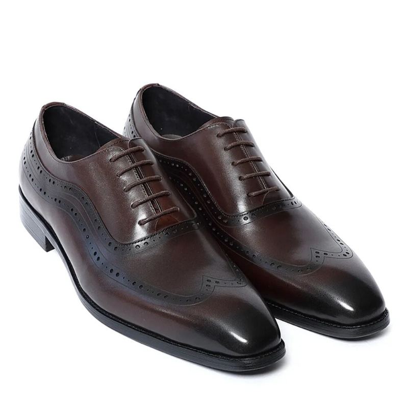 Hommes Faits À La Main Véritable Original Cuir Classic Brogue Oxford Chaussures - Noir