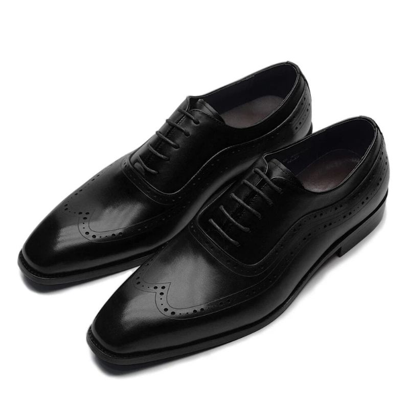 Hommes Faits À La Main Véritable Original Cuir Classic Brogue Oxford Chaussures - Noir