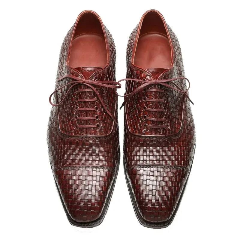 Luxe Oxford Hommes Chaussures Habillées Fête De Mariage Meilleur Homme Chaussure Concepteur En Cuir Tissé Formelles Original - Brun