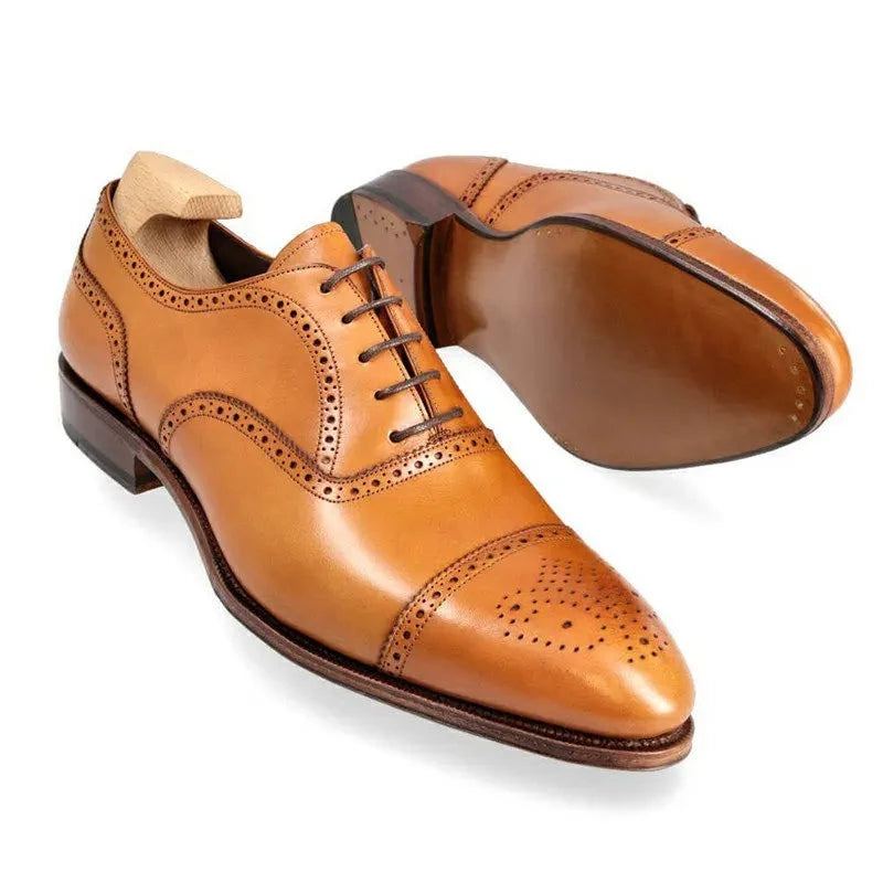 Oxford Brogue Homme Chaussures D'affaires Solide Bureau Concepteur Meilleur Chaussure À La Main En Cuir Véritable Hommes - Camel