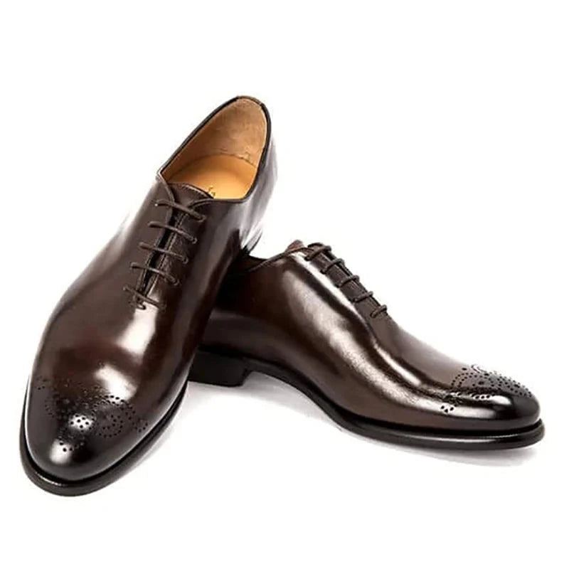 Oxford Robe Homme Chaussure D'affaires Chaussures Faites À La Main Mariage Solide En Cuir Véritable Meilleures Pour Hommes - Café