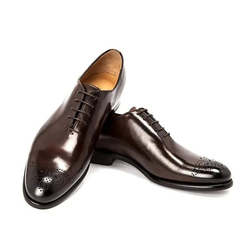 Oxford Robe Homme Chaussure D'affaires Chaussures Faites À La Main Mariage Solide En Cuir Véritable Meilleures Pour Hommes - Café