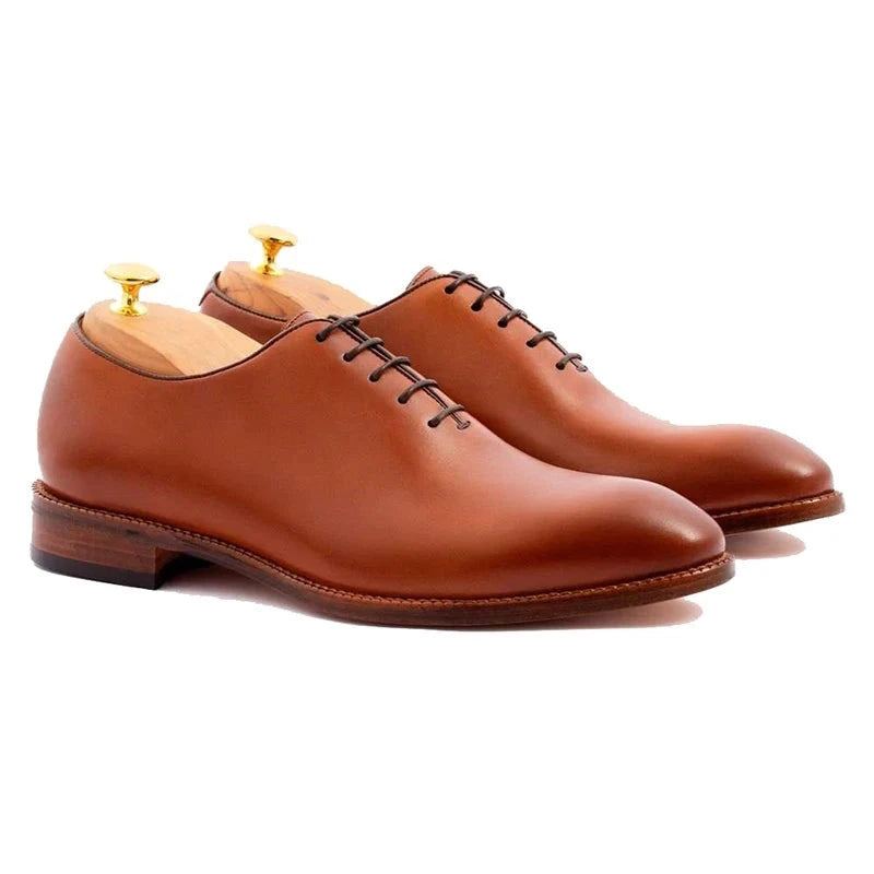 Oxford – Chaussures D'affaires Solides En Cuir Véritable Faites À La Main Pour Mariage Formelles Originales Meilleur Homme - Brun