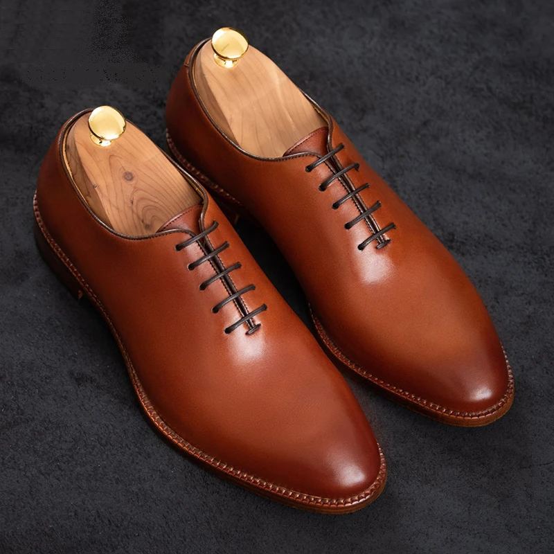 Oxford – Chaussures D'affaires Solides En Cuir Véritable Faites À La Main Pour Mariage Formelles Originales Meilleur Homme - Brun