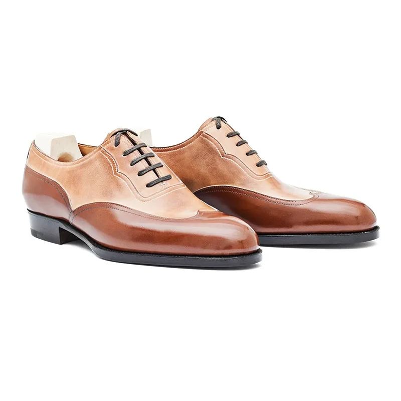 Oxford – Chaussures De Bureau En Cuir Véritable Pour Hommes Meilleures D'affaires De Styliste Faites À La Main - Brun